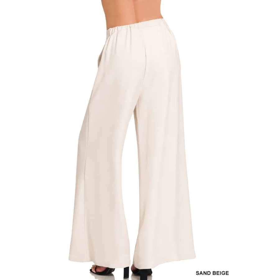 Zenana Relaxed Fit Elastic Waisted Wide Leg Pants Apparel and Accessories
