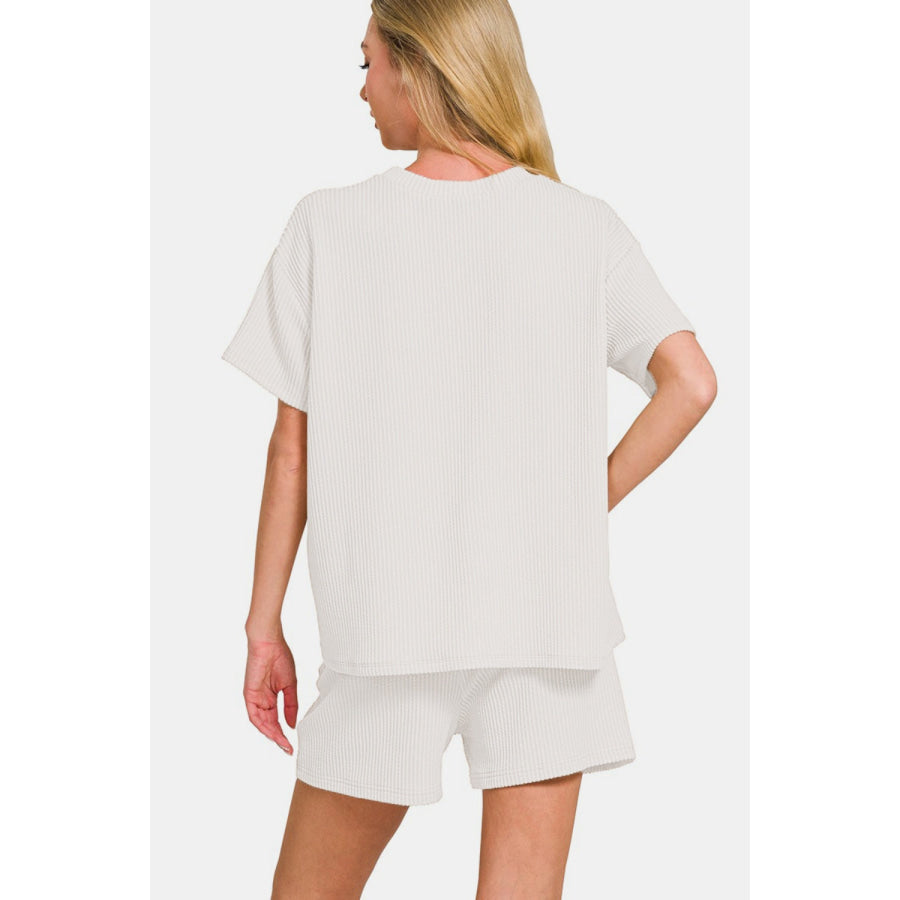 Zenana Rib Short Sleeve T-Shirt and Shorts Set Apparel and Accessories