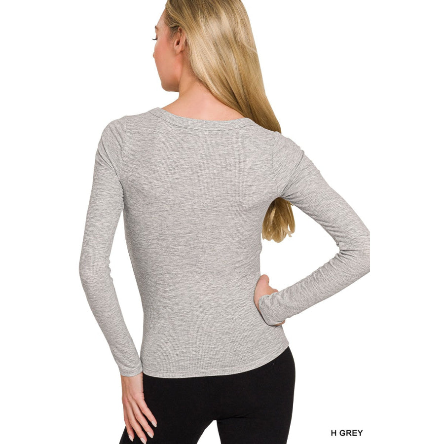 Zenana Ribbed Boat Neck Long Sleeve T-Shirt Apparel and Accessories