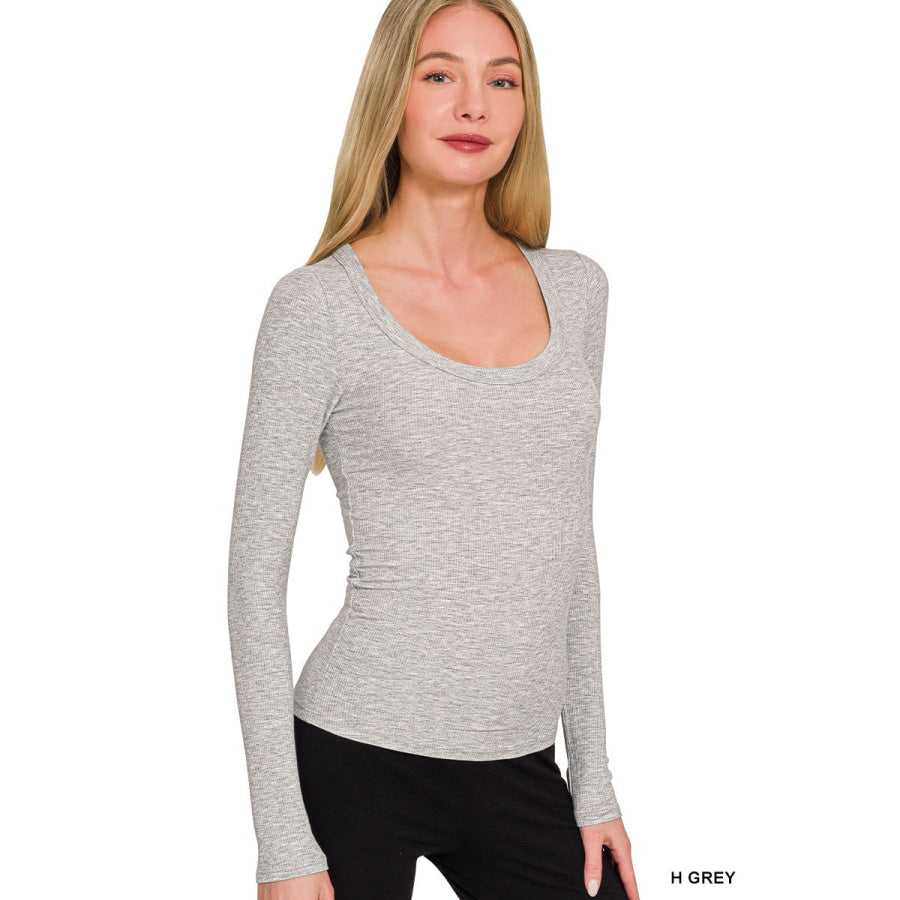 Zenana Ribbed Boat Neck Long Sleeve T-Shirt Apparel and Accessories
