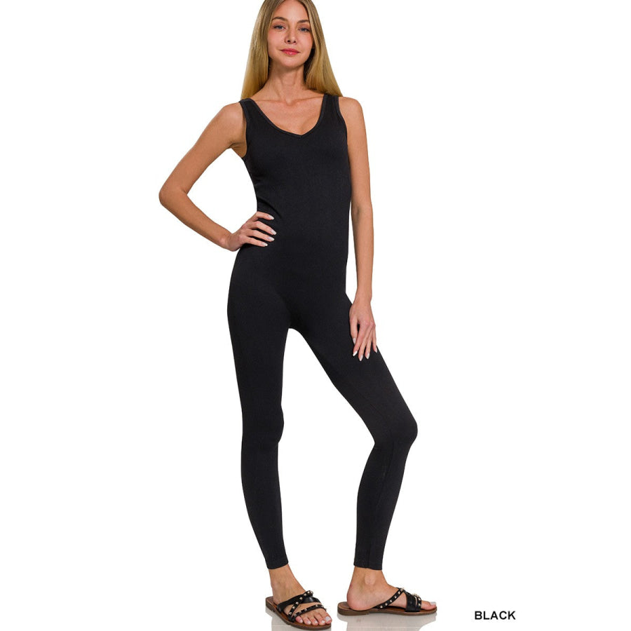 Zenana Ribbed Bra Padded Sports Seamless Bodysuit Apparel and Accessories
