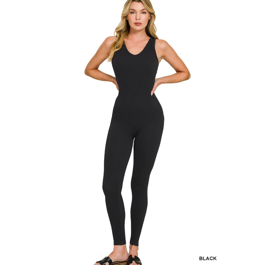 Zenana Ribbed Bra Padded Sports Seamless Bodysuit Apparel and Accessories