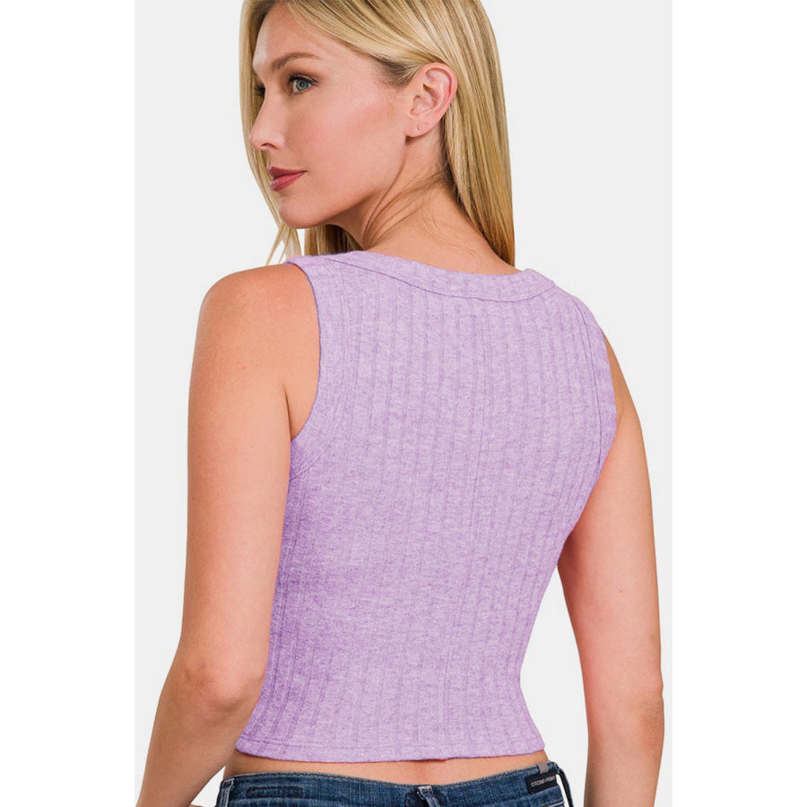 Zenana Ribbed Cropped Tank Lavender / S Apparel and Accessories