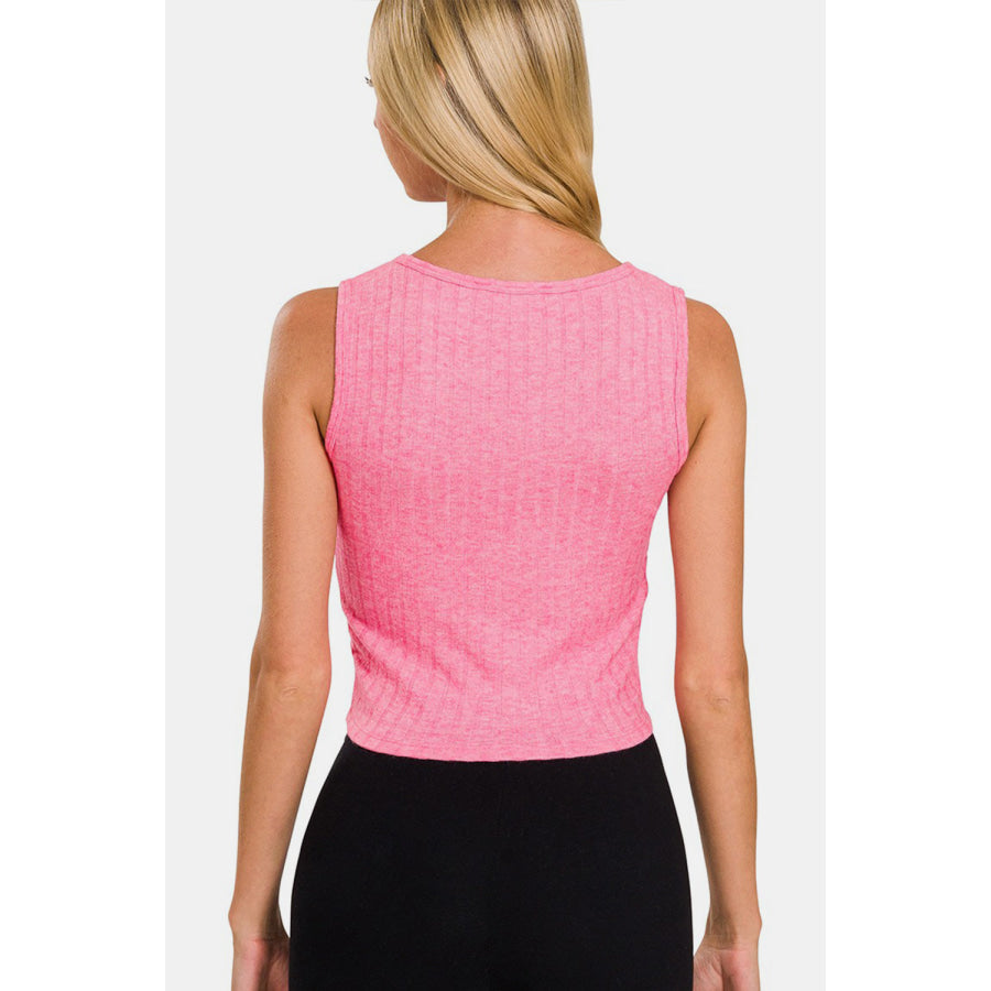 Zenana Ribbed Cropped Tank Fuchsia / S Apparel and Accessories