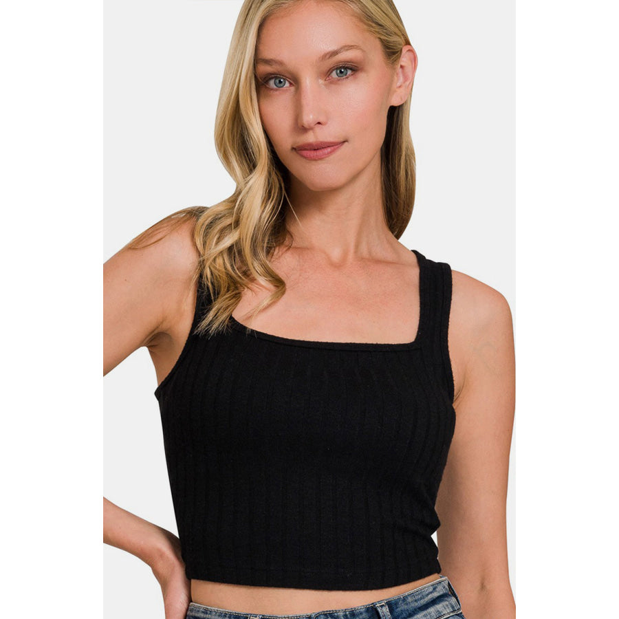 Zenana Ribbed Cropped Tank Black / S Apparel and Accessories