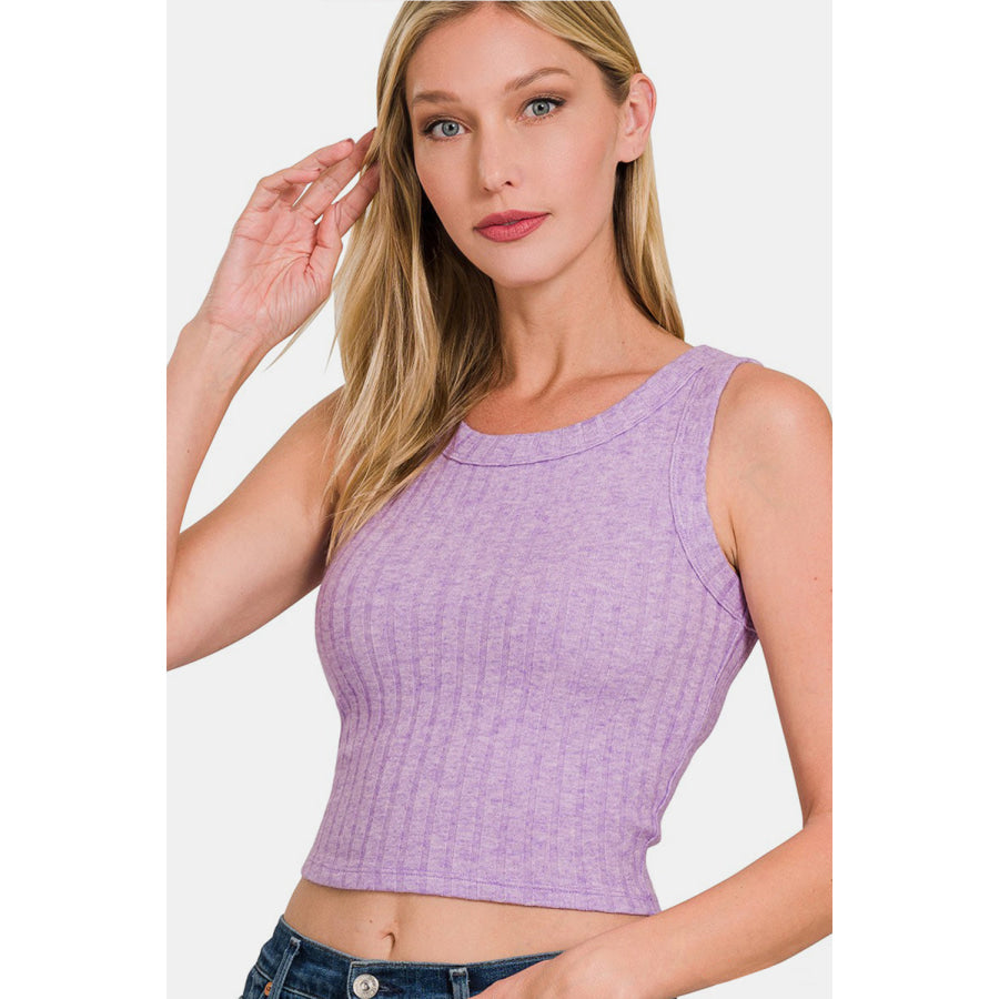 Zenana Ribbed Cropped Tank Lavender / S Apparel and Accessories