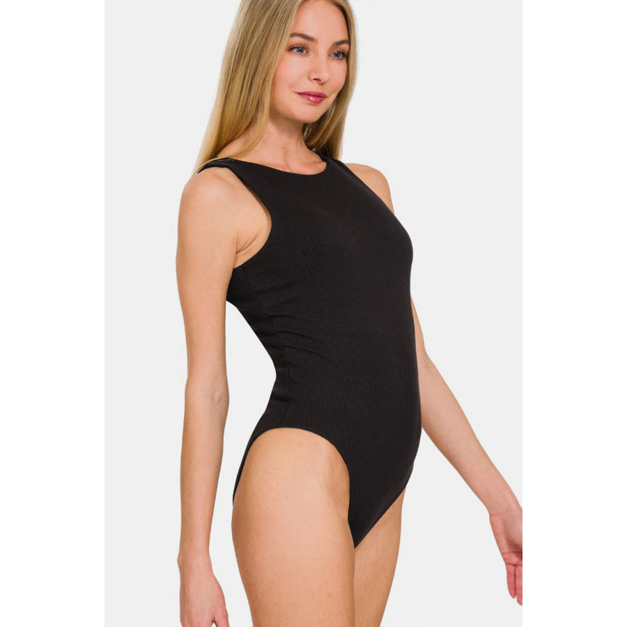 Zenana Ribbed Double Layered Bodysuit Apparel and Accessories