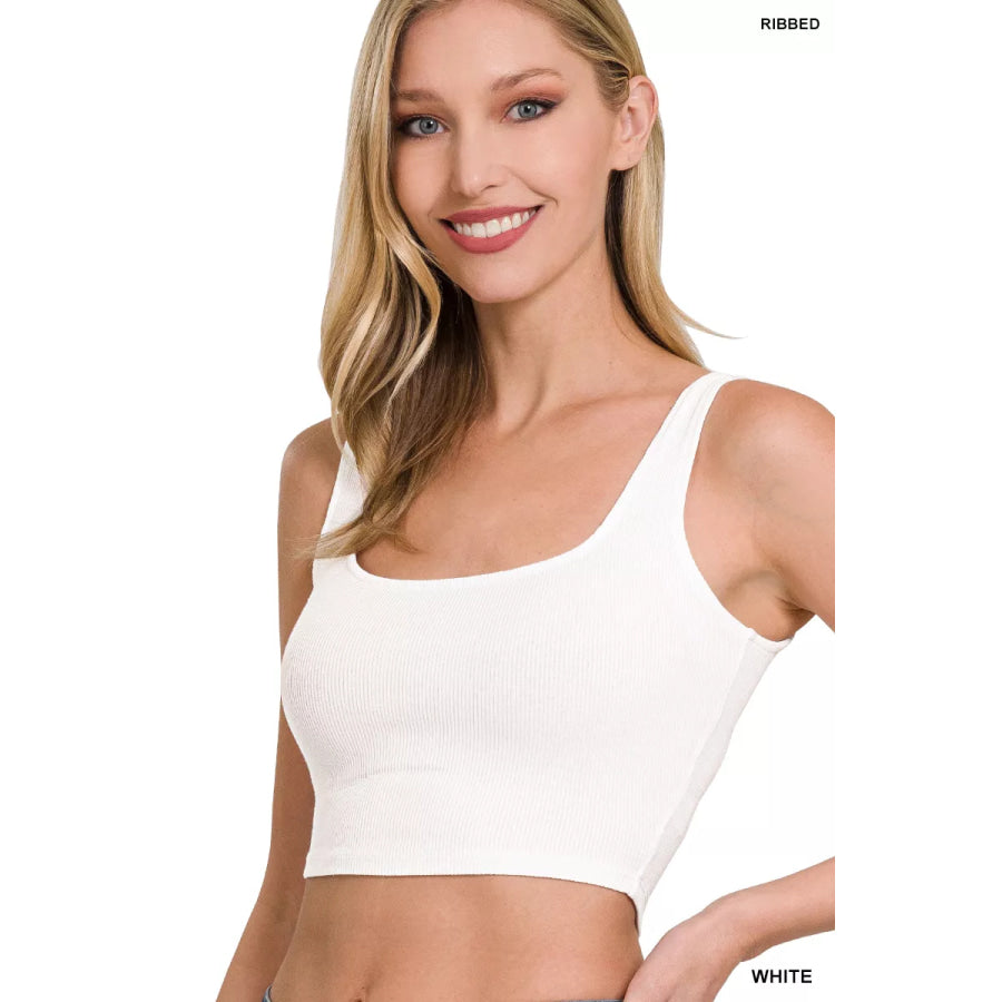 Zenana Ribbed Rayon Square Neck Brami WHITE / S Apparel and Accessories