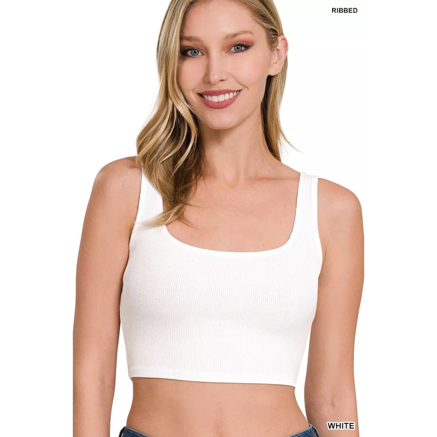 Zenana Ribbed Rayon Square Neck Brami WHITE / S Apparel and Accessories