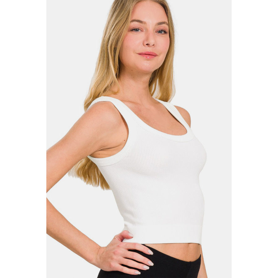 Zenana Ribbed Round Neck Cropped Tank Apparel and Accessories