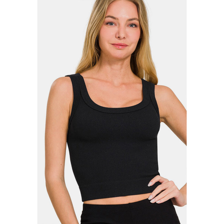 Zenana Ribbed Round Neck Cropped Tank BLACK / S/M Apparel and Accessories