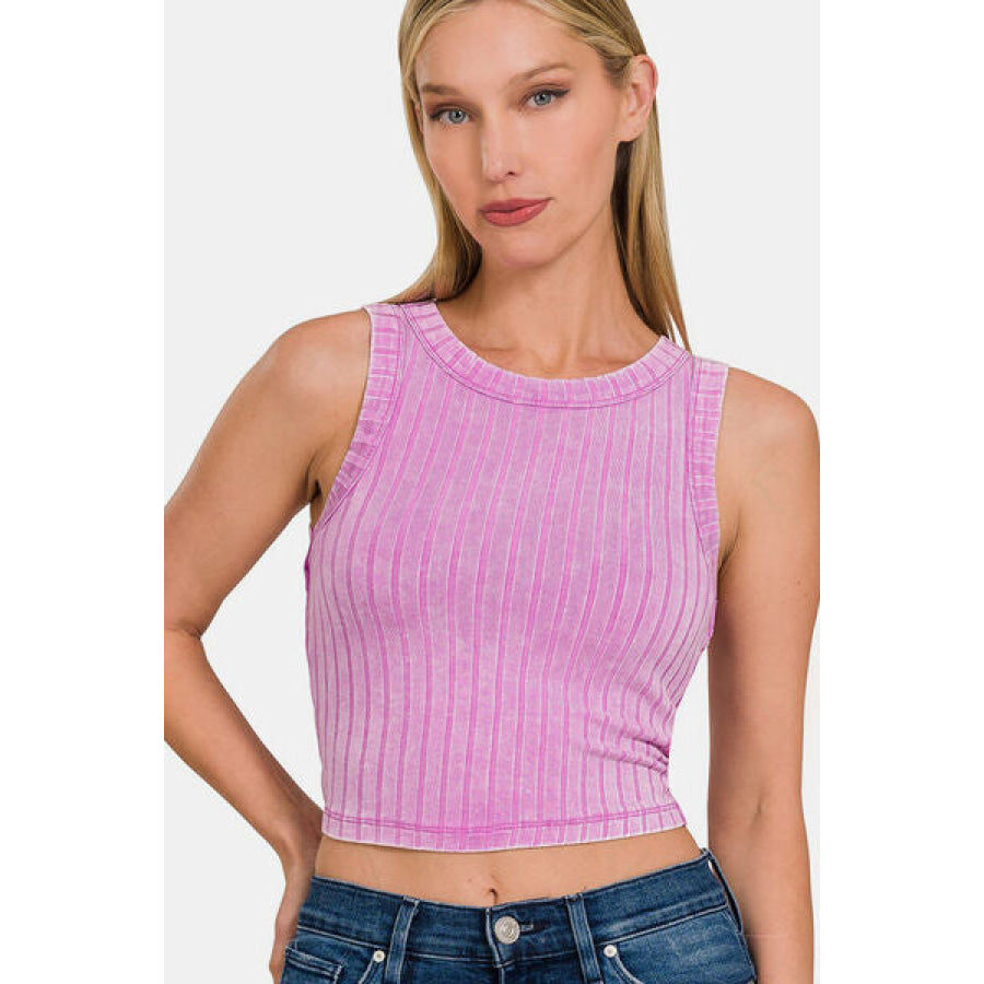 Zenana Ribbed Round Neck Cropped Tank MAUVE / S Apparel and Accessories
