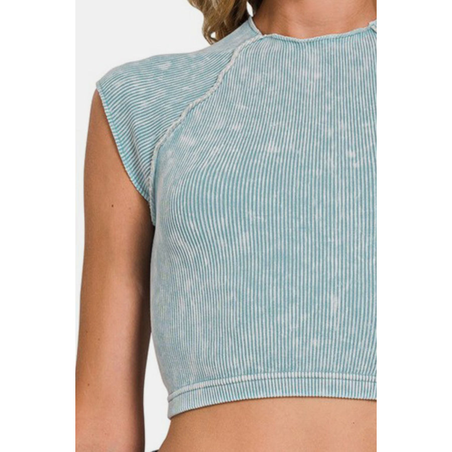 Zenana Ribbed Round Neck Cropped Top Apparel and Accessories