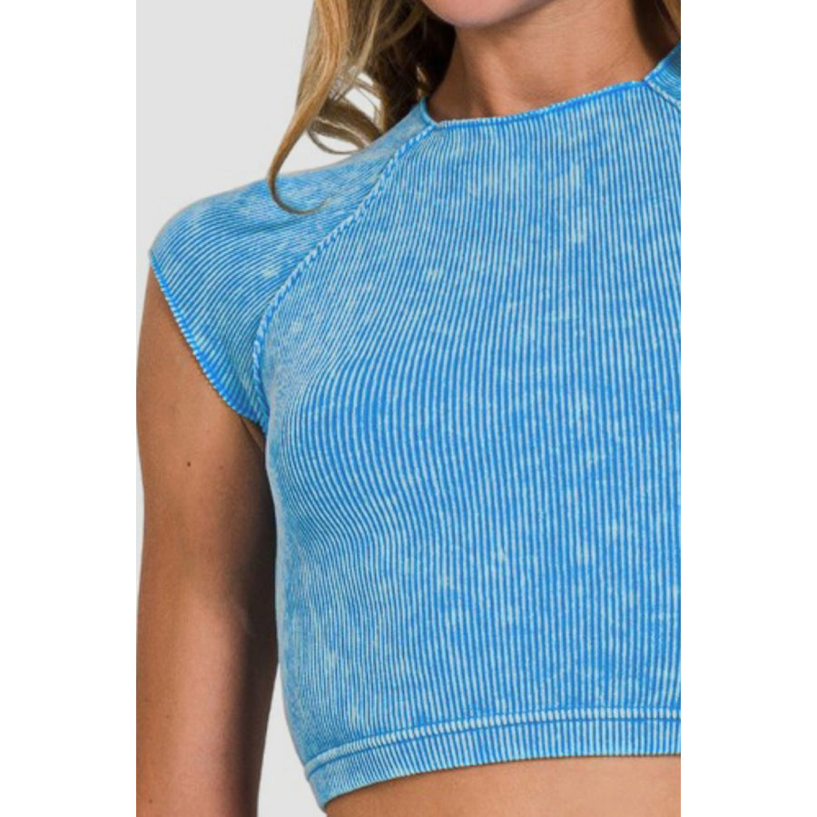 Zenana Ribbed Round Neck Cropped Top Apparel and Accessories