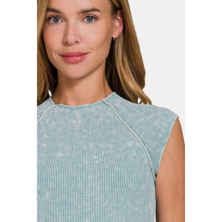 Zenana Ribbed Round Neck Cropped Top Apparel and Accessories