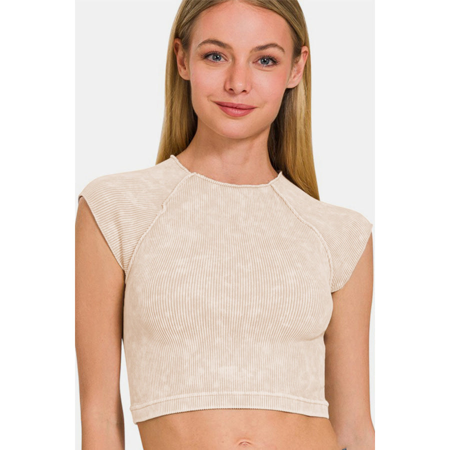 Zenana Ribbed Round Neck Cropped Top Apparel and Accessories