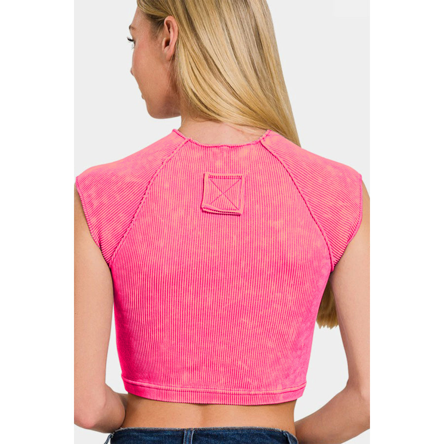 Zenana Ribbed Round Neck Cropped Top Apparel and Accessories