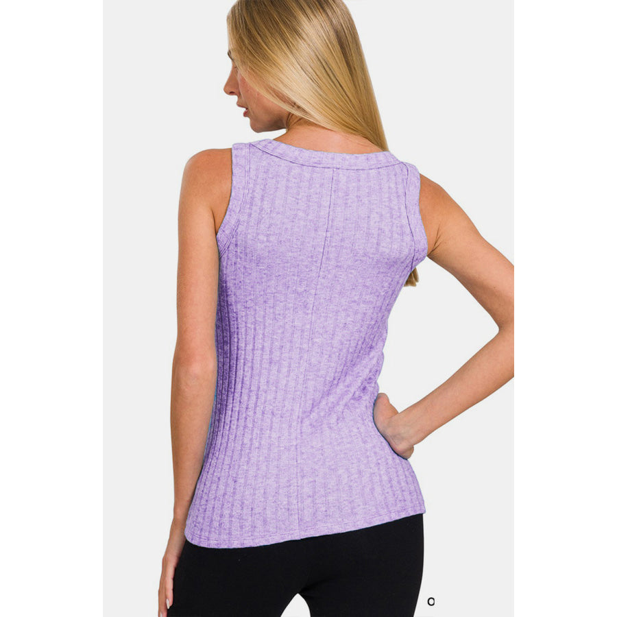 Zenana Ribbed Round Neck Tank LAVENDER / S Apparel and Accessories