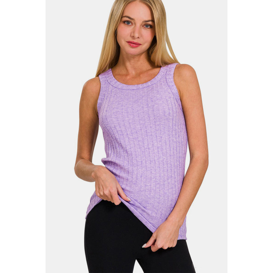 Zenana Ribbed Round Neck Tank LAVENDER / S Apparel and Accessories
