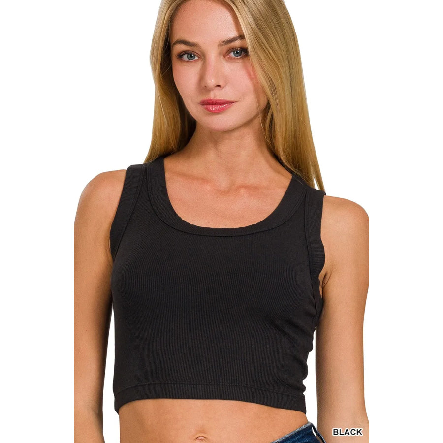 Zenana Ribbed Scoop Neck Cropped Tank Top BLACK / S Apparel and Accessories