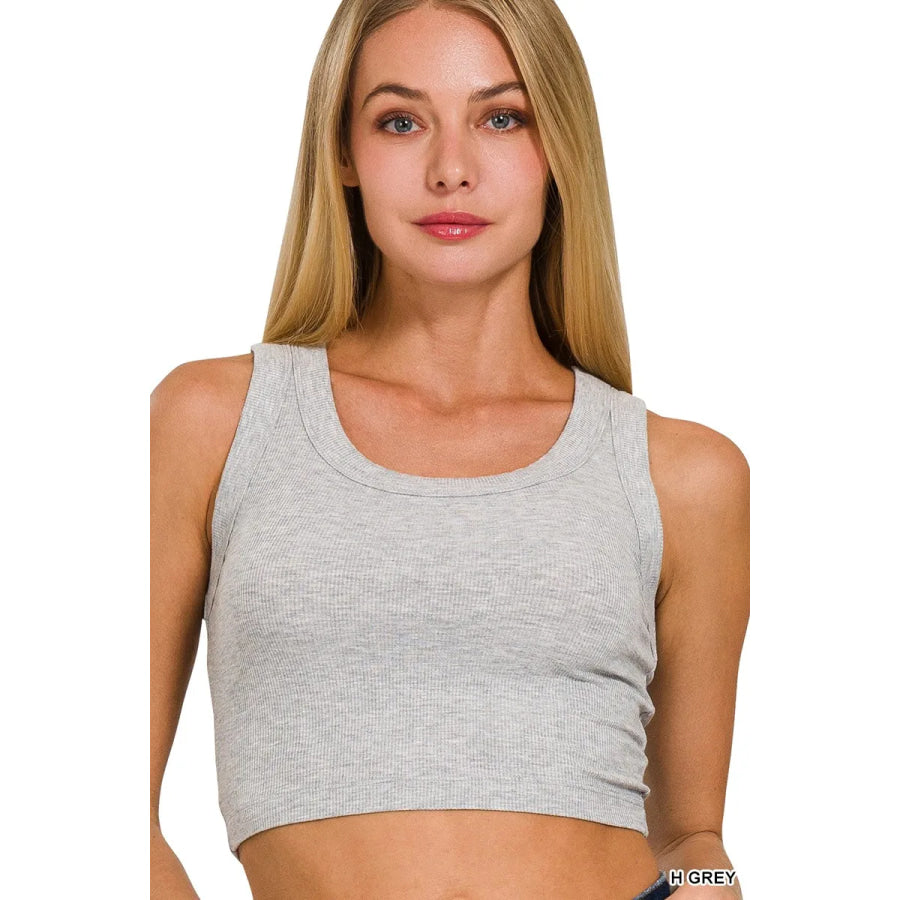 Zenana Ribbed Scoop Neck Cropped Tank Top H GREY / S Apparel and Accessories