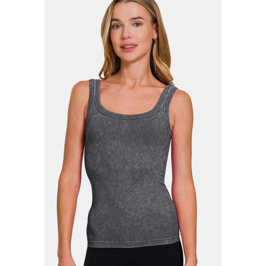 Zenana Ribbed Scoop Neck Tank Black / S/M Apparel and Accessories