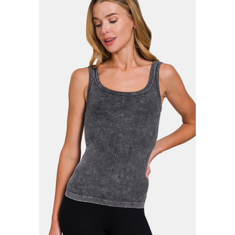 Zenana Ribbed Scoop Neck Tank Black / S/M Apparel and Accessories