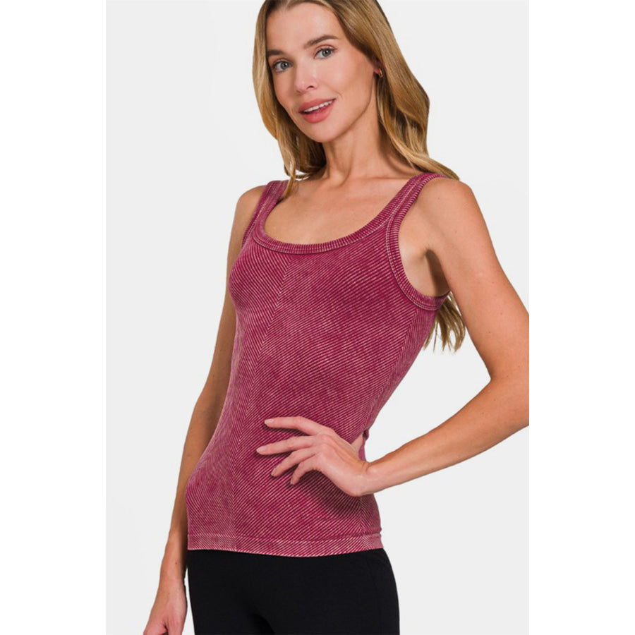 Zenana Ribbed Scoop Neck Tank Burgundy / S/M Apparel and Accessories