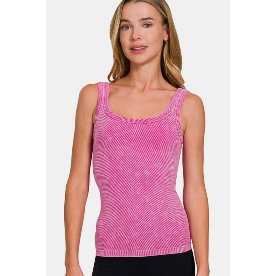 Zenana Ribbed Scoop Neck Tank Hot Pink / S/M Apparel and Accessories