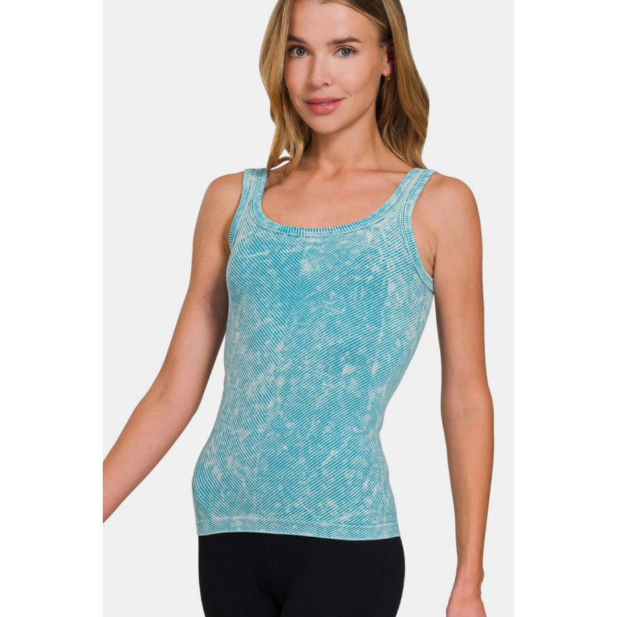 Zenana Ribbed Scoop Neck Tank Ice Blue / S/M Apparel and Accessories