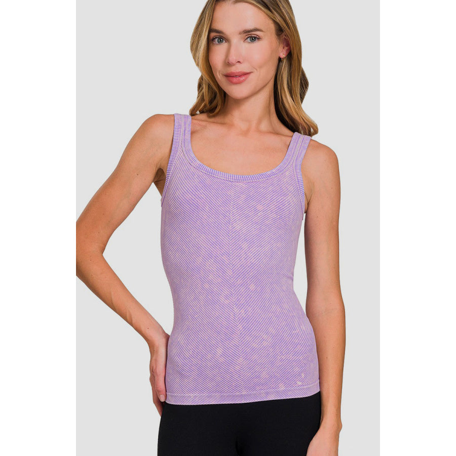 Zenana Ribbed Scoop Neck Tank Lavender / S/M Apparel and Accessories