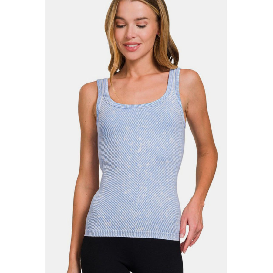 Zenana Ribbed Scoop Neck Tank Light Blue / S/M Apparel and Accessories