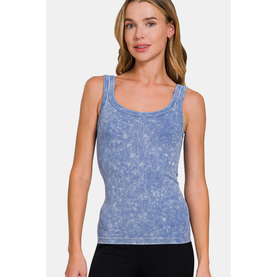 Zenana Ribbed Scoop Neck Tank Light Indigo / S/M Apparel and Accessories