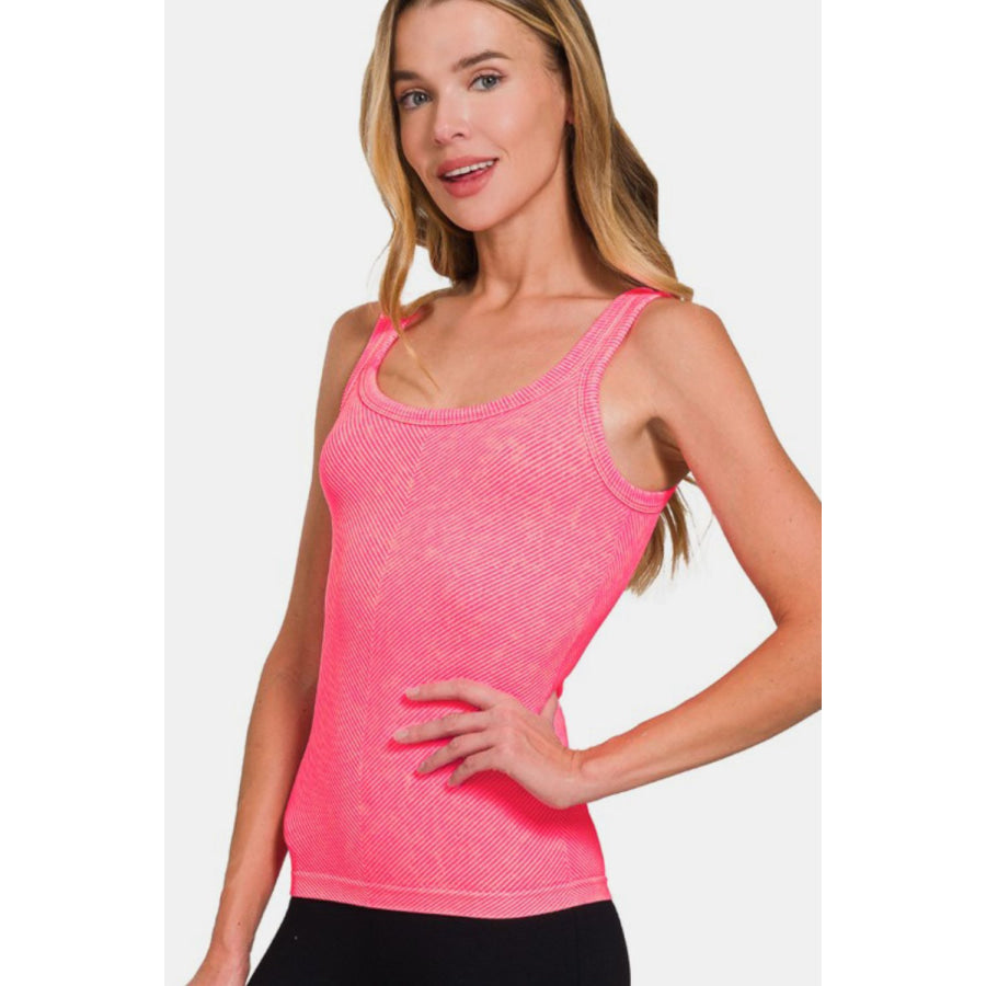 Zenana Ribbed Scoop Neck Tank N Coral Fuchsia / S/M Apparel and Accessories