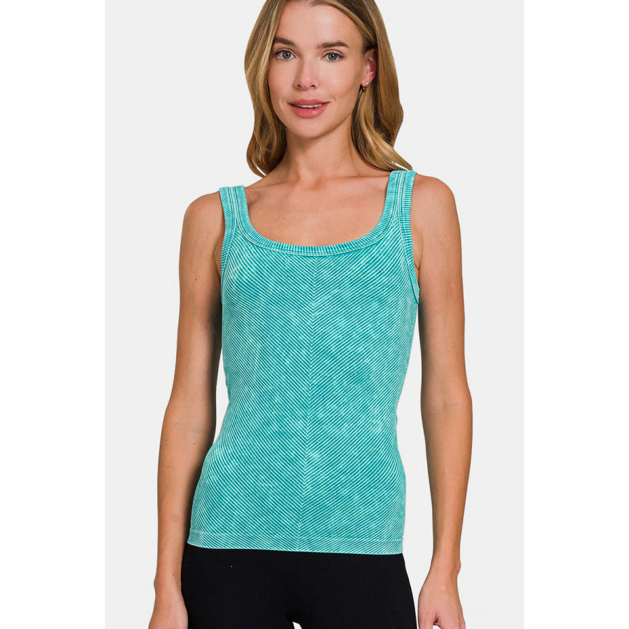 Zenana Ribbed Scoop Neck Tank Teal / S/M Apparel and Accessories