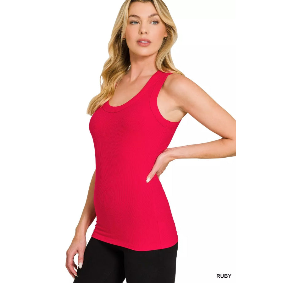 Zenana Ribbed Scoop Neck Tank Top Apparel and Accessories