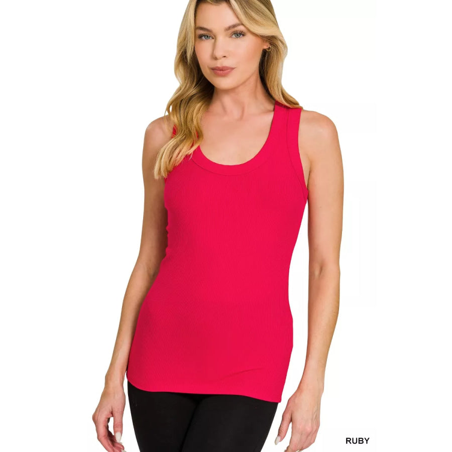 Zenana Ribbed Scoop Neck Tank Top RUBY / S Apparel and Accessories