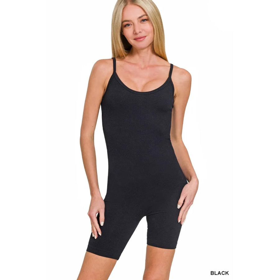 Zenana Ribbed Seamless Bodysuit BLACK / S/M Apparel and Accessories