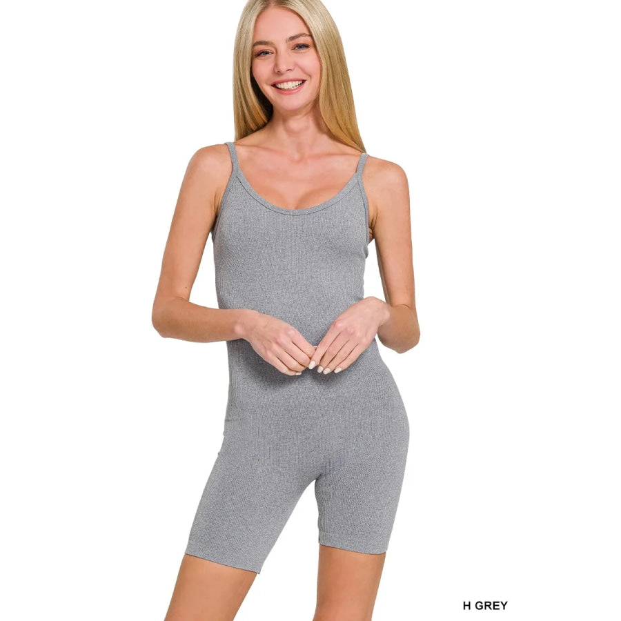 Zenana Ribbed Seamless Bodysuit H GREY / S/M Apparel and Accessories