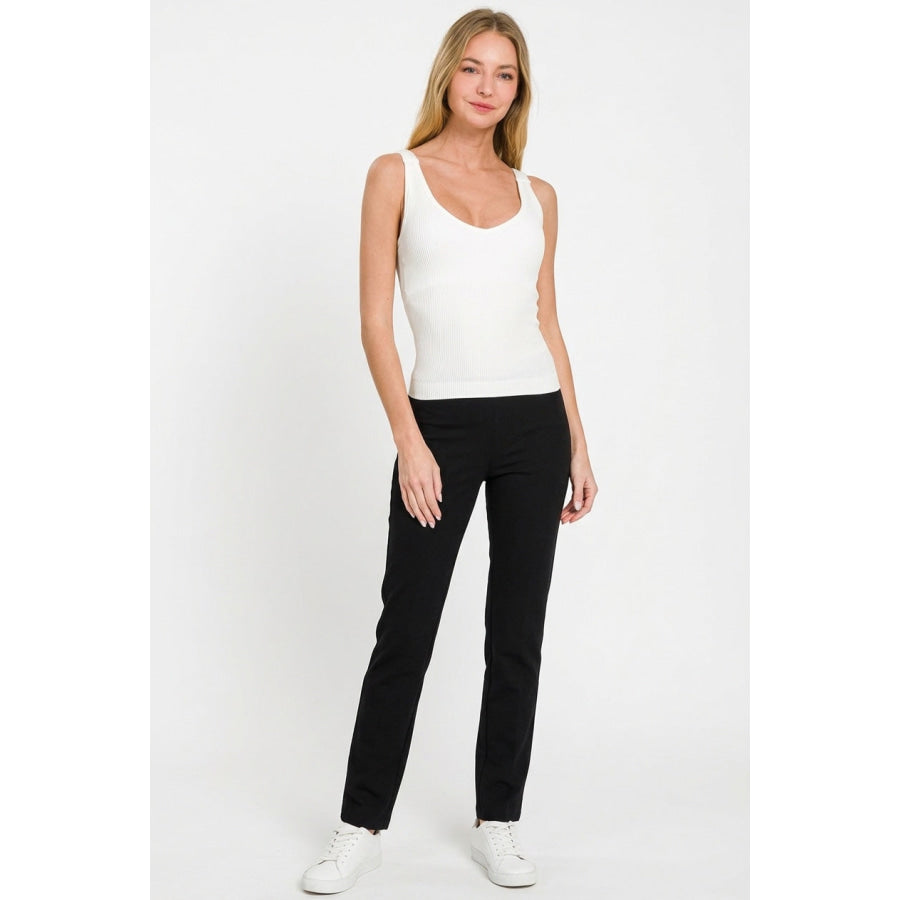 Zenana Ribbed Seamless Bra Padded V-neck Tank Top Apparel and Accessories