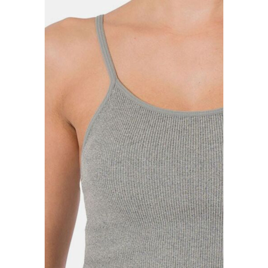 Zenana Ribbed Seamless Cropped Cami with Bra Pads Apparel and Accessories