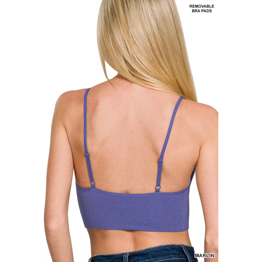 Zenana Ribbed Seamless Padded Bra Top Apparel and Accessories
