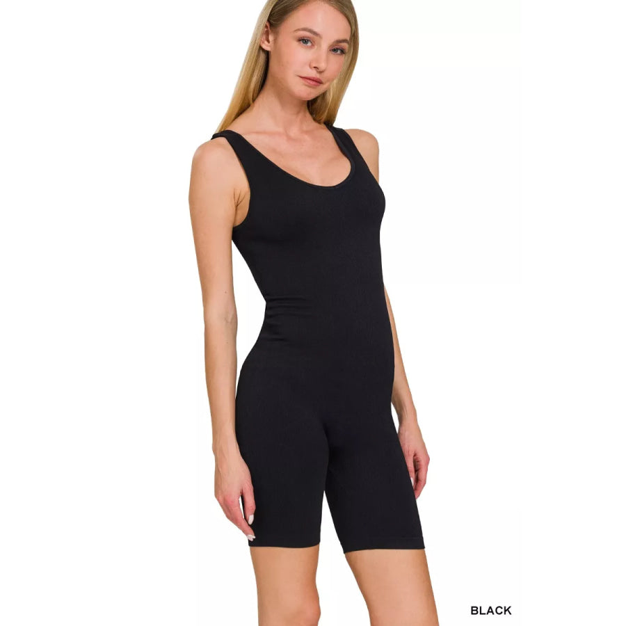 Zenana Ribbed Seamless Sports Romper Apparel and Accessories