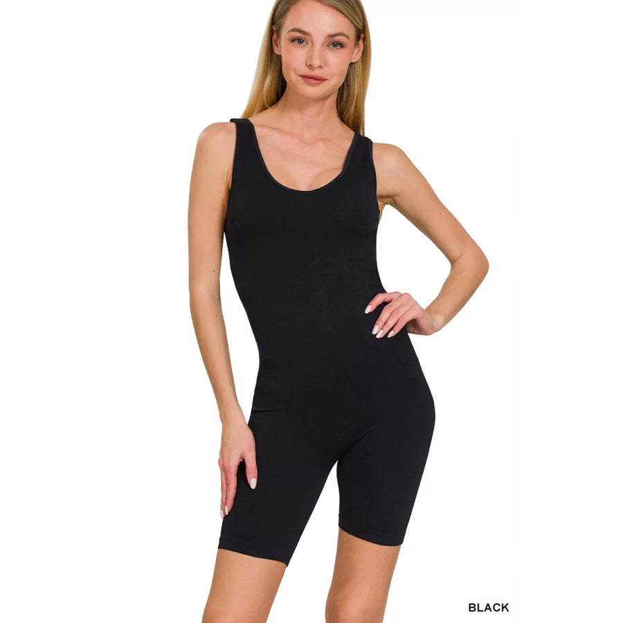 Zenana Ribbed Seamless Sports Romper Apparel and Accessories