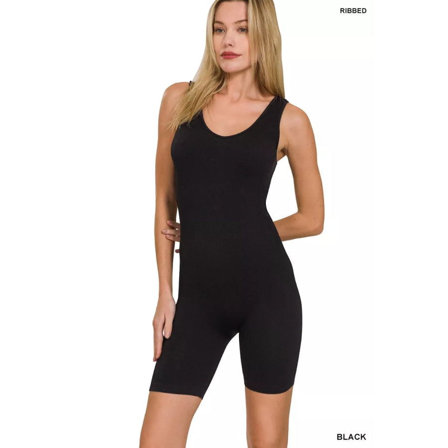Zenana Ribbed Seamless Sports Romper Apparel and Accessories