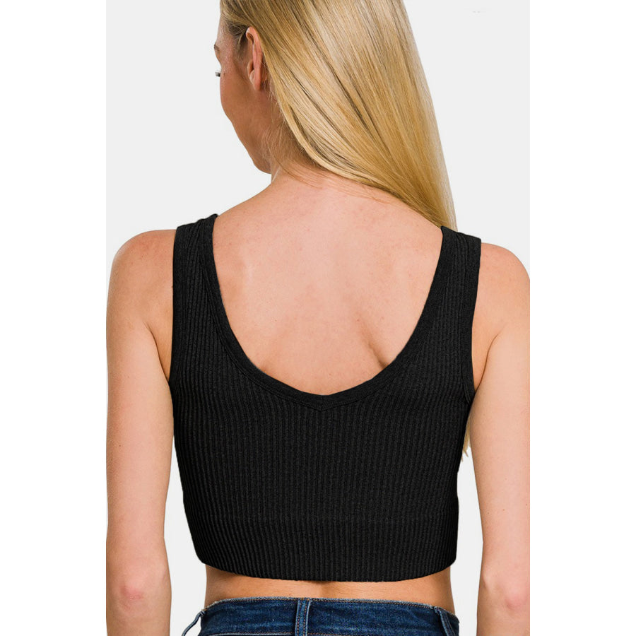 Zenana Ribbed Seamless Tank with Pads Black / S/M Apparel and Accessories