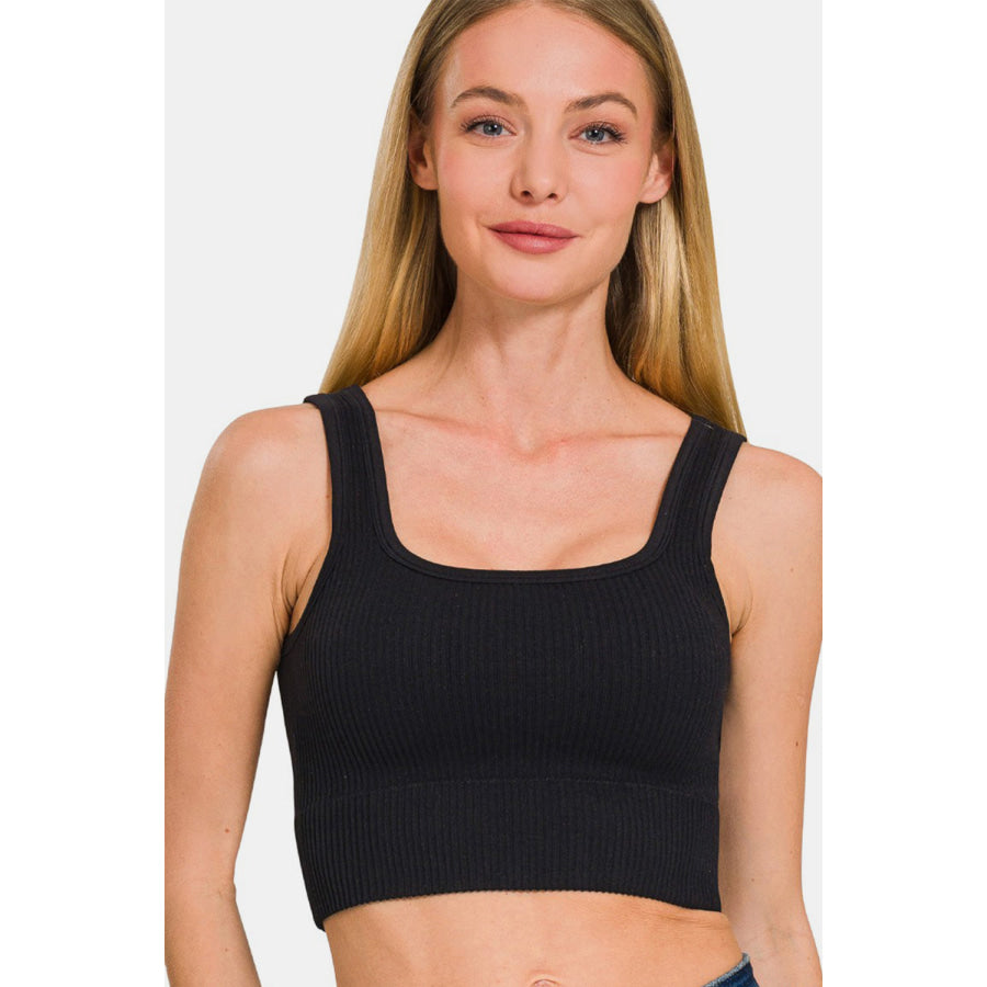 Zenana Ribbed Seamless Tank with Pads Apparel and Accessories