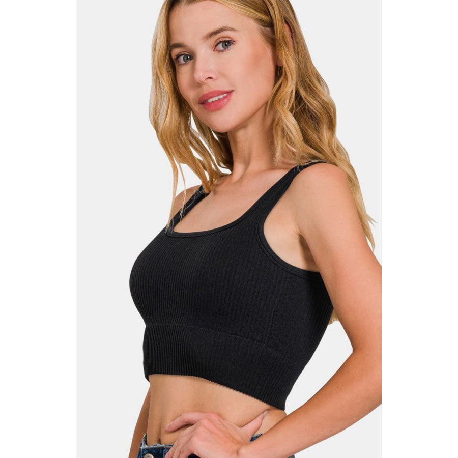 Zenana Ribbed Seamless Tank with Pads Black / S/M Apparel and Accessories