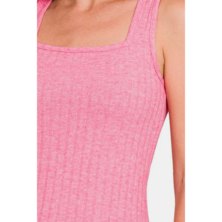 Zenana Ribbed Square Neck Tank Apparel and Accessories