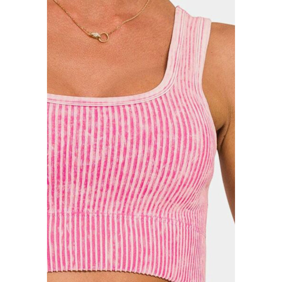 Zenana Ribbed Square Neck Wide Strap Tank Apparel and Accessories